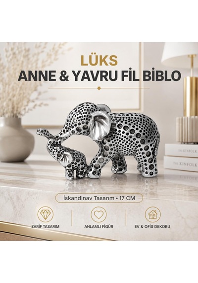 Lüks İskandinav Tasarım Anne Yavru Fil Şeklinde Heykel Biblo Yeni Ev Ve Ofis Hediyesi 17 Cm