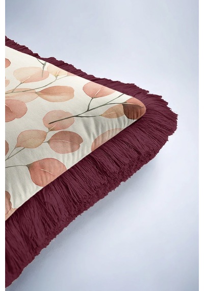 Modern Yaprak Motifli Saçaklı Yastık Kılıfı - Akvarel Sonbahar Bohem Bordo Püsküllü Kırlent Kılıfı Açık Adaçayı Aqua Modern Yaprak Motifli Saçaklı Yastık Kılıfı - Akvarel Sonbahar Bohem Bordo Püsküllü Kırlent Kılıfı Açık Adaçayı Aqua
