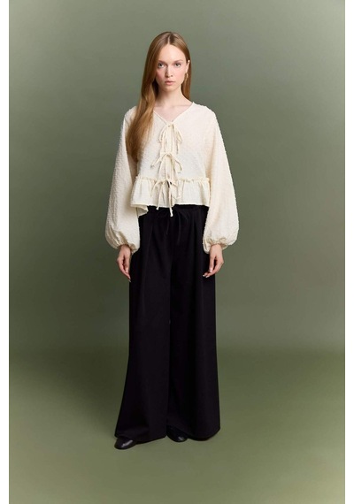 Defacto Wide Leg Krep Pantolon G1467ax25aubk81 Siyah