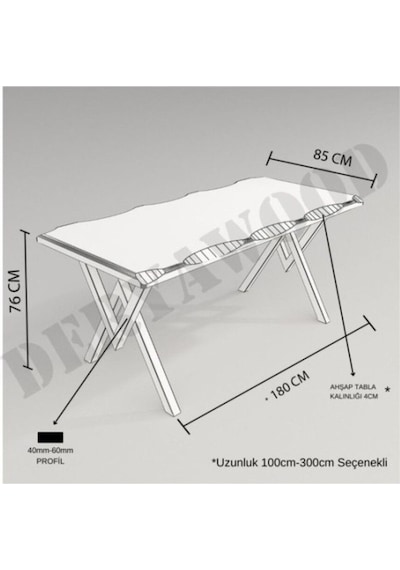 Masif Ahşap Laurus Sulamalı Mutfak Masası Beyaz Ayak 85 x 200 x 76cm