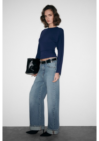 Grımelange Comıno Kadın Yuvarlak Yaka Vücuda Oturan Esnek Kumaşlı Slim Fit Lacivert Bluz Lacivert