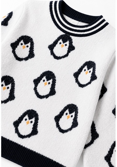 Penguen Desenli Kız Çocuk Kazak 23212 Ekru