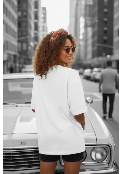 Mily Kadın Oversize Basic Bisiklet Yaka Pamuklu T-shirt Rahat Kesim Unisex Sevgili Kombini Beyaz