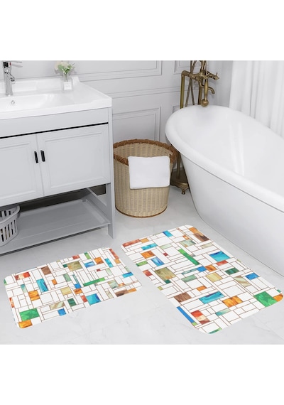 Rovigo Home Baskılı Kaymaz Taban 2 Li Banyo Paspas Takım Rvg5083-100X60-60X50 Çok Renkli