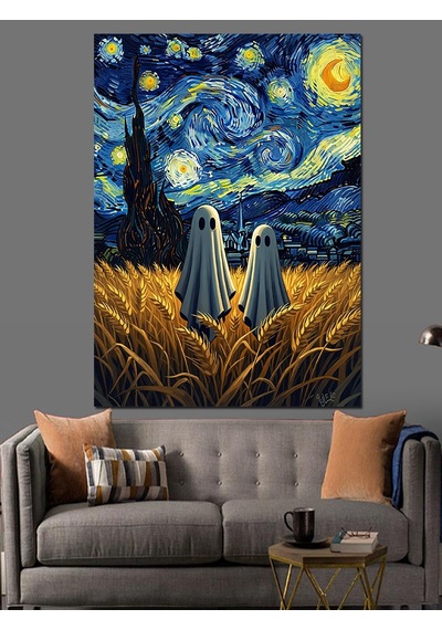 Van Gogh Yıldızlı Gece Ve Hayalet Dekoratif Kanvas - Mdf Ahşap Tablo