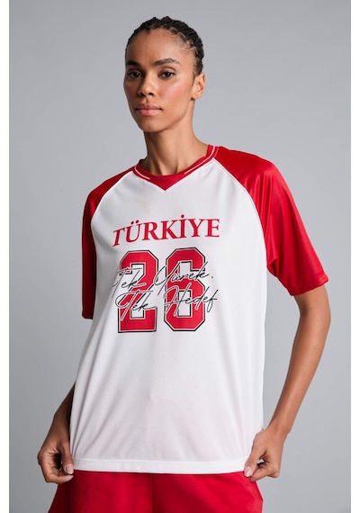 Defacto Oversıze Bisiklet Yaka Dijital Türkiye Baskılı Sporcu Forma Kumaş Kısa Kollu Beyaz Tişört I1228ax26hswt34 Beyaz-wt34
