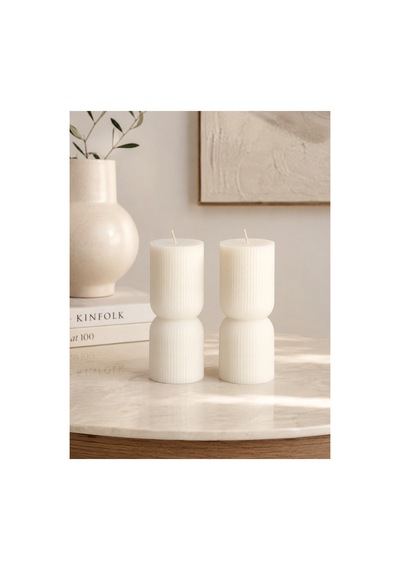 2 Li Dekoratif Mum Seti Çizgili Modern Tasarım Sütun Mum 6x12 Cm Krem - 909690658 Krem - 909690658 Krem