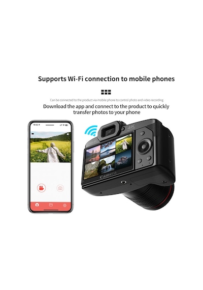Hallow 4k Dijital Kamera Wifi Dijital Video Kamera 64mp Gece Görüşü Dahili Pil Siyah