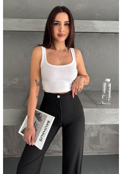 Kadın Yüksek Bel Geniş Paça Pantolon Grey Tailor siyah