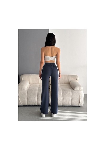 Winmoda34 Kadın Trend Bol Paça Modal Kumaş Eşofman Altı Çift Cepli Wide Leg Füme