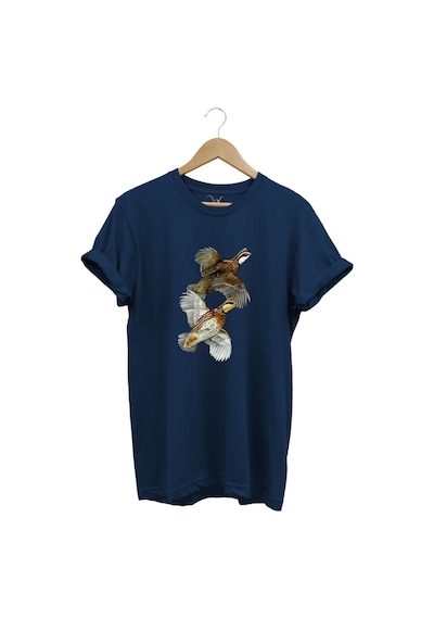 Avcılık Hunter Keklik Kuşları Tasarımlı %100 Pamuk Regular Fit Lacivert T-shirt Lacivert
