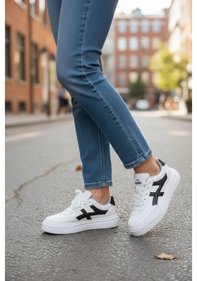 In Step Meengi Unisex Beyaz Siyah Detaylı Günlük Spor Ayakkabı - Sneaker