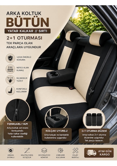Ford Focus 2005-2020 Uyumlu Premium Tay Tüyü Oto Koltuk Kılıfı Airbag Uyumlu 2+1 Fermuarlı Kolçak Uyumlu 14170470