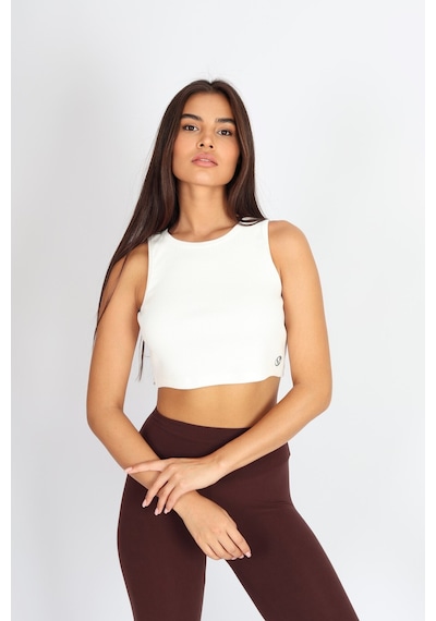 Soft&Basic Kadın Beyaz Basic Halter Yaka Esnek Biyeli Kaşkorse Kumaş Crop Top Body Atlet Beyaz
