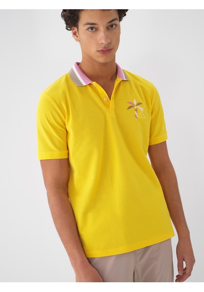 Xint Sarı Pamuk Dokulu Regular Fit Tişört 502114