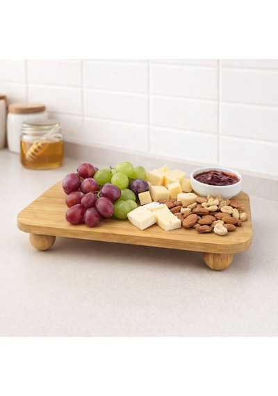 Bambu Top Mantar Ayaklı Dikdörtgen Sunumluk 20x30 Cm Şık Pasta & Tatlı Servis Tabağı Kahverengi