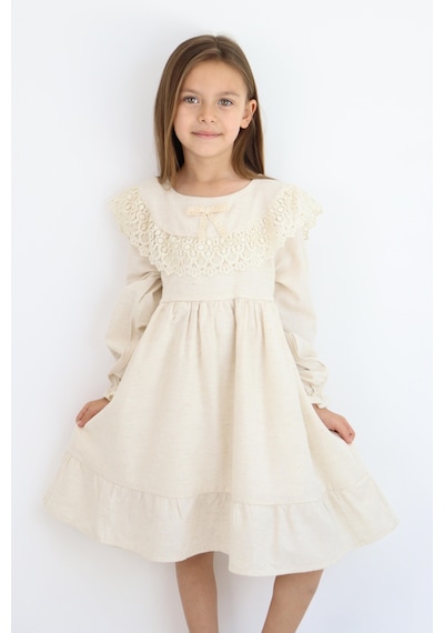 Miababy Fiyonk Detaylı Elbise 1-8 Yaş Bej