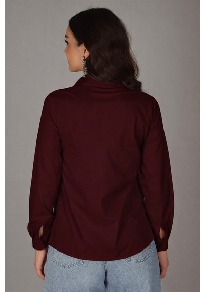 Sweetness Kadın Koyu Bordo Likralı Uzun Kol Pamuklu Klasik Gömlek Bordo