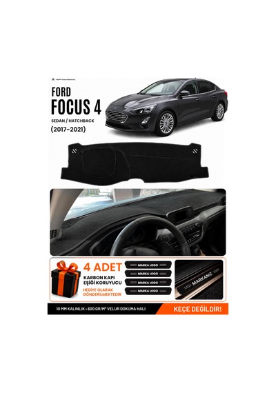 Ford Focus 4 2017-2021 Uyumlu Torpido Koruma, Torpido Örtüsü, Torpido Kılıfı - Siyah
