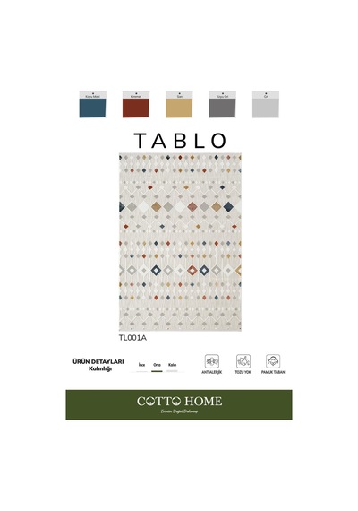 Tablo Tl001a Krem Halı Modern Desen Antialerjik Pamuk Taban Yıkanabilir Salon Halısı Yatak Odası