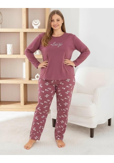 Pijamoni Kadın Milan Büyük Beden Bisiklet Yaka Uzun Kol İnce Pijama Takımı 7666/38 - 1 Adet Gülkurusu Pijamoni Kadın Milan Büyük Beden Bisiklet Yaka Uzun Kol İnce Pijama Takımı 7666/38 - 1 Adet Gülkurusu