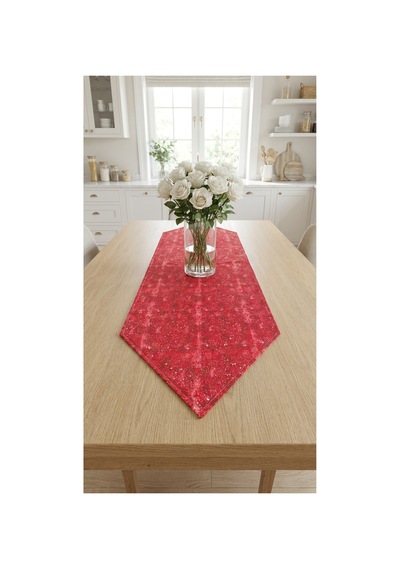 %100 Pamuk Kırmızı Üçgen Özel Desenli Runner 40x110 Kırmızı - 900579047 Kırmızı
