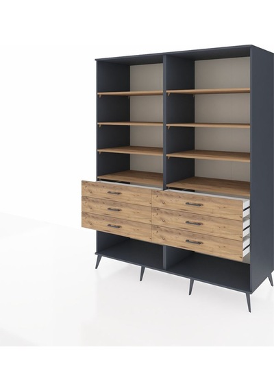 Kronos Gardrop 8 Raflı 6 Çekmeceli 176x59x221 Antrasit-çam Beyaz Kronos Gardrop 8 Raflı 6 Çekmeceli 176x59x221 Antrasit-çam Beyaz
