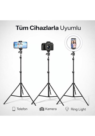 Tr 210 Cm Metal Tripod Standı Ayarlanabilir Profesyonel Işık Standı, Telefon Kamera Ve Ring Light Uyumlu, Univer