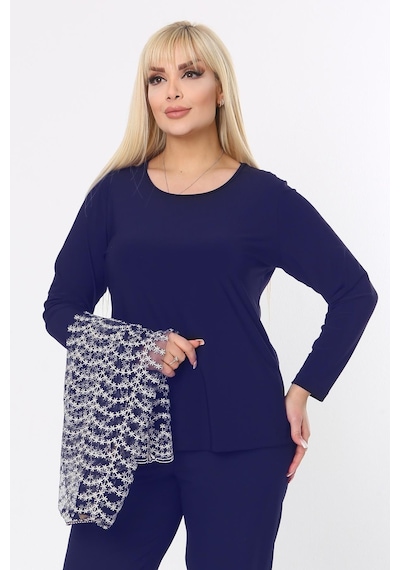 Ladies First Büyük Beden 3779 Lacivert-altın Ceket+bluz Takım 001