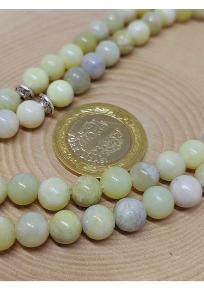Peridot Zebercet Taşı Yeşil-beyaz Alacalı 99luk Tesbih 8mm 231