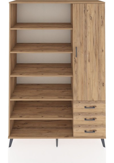 Hyperion Dolap 9 Raflı 3 Çekmeceli Tek Kapaklı 132x44x195 Çam-çam/çam Atlas Çam/atlas Çam