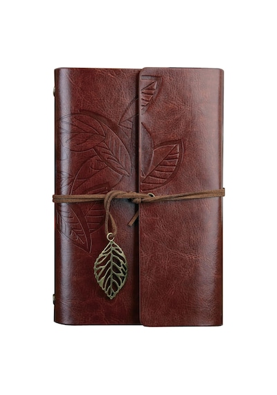 Retro Vintage Yapraklı Not Defteri, Klasik Pu Deri Kapak, Seyahat Defteri, Travel Journal, Günl