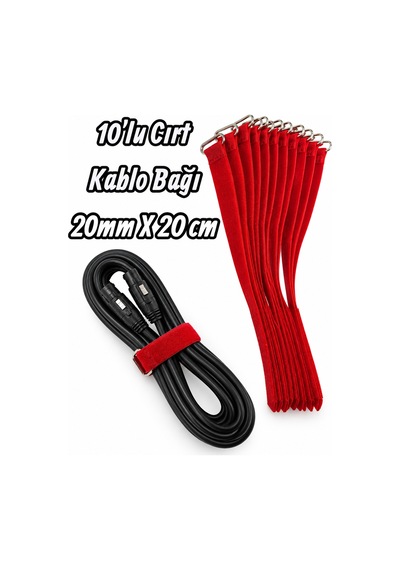 10'lu Cırt Kablo Bağı - 20mm 20 Cm Kırmızı
