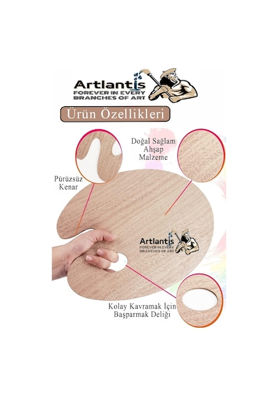 Ahşap Oval Palet Naturel 20x30 Cm 1 Adet Orta Boy Ahşap Boya Paleti Resim Boyama Tepsisi Akrilik Guaj Karıştırıcı
