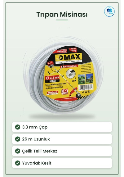 Misina Trıpan Çelik Telli Yuvarlak 3,3 Mm 26 M Çim Biçme Yabani O