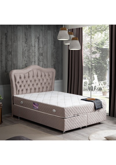 Setaymobilya Baza, Camelli Çift Kişilik Gri Baza + Başlık + Deluxe Yatak
