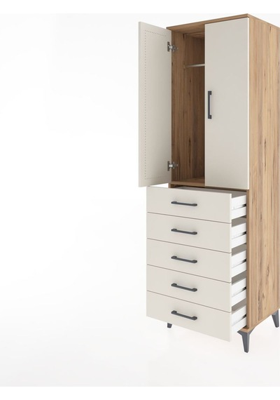 Hyperion Dolap Tek Raflı 5 Çekmeceli Tek Askılı 60x44x195 Çam-aytaşı Atlas Çam