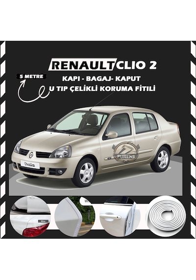 Renault Clio 2 Oto Araç Kapı Koruma Fitili 5 Metre Parlak Beyaz Renk