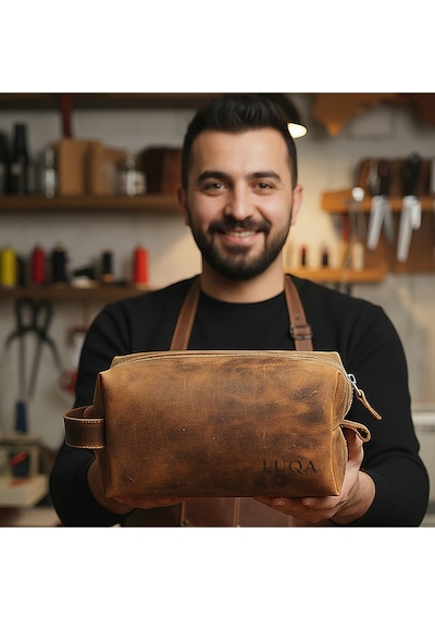 Luqa Deri Hakiki Deri Seyahat Çantası El Yapımı Bakım Organizeri Erkek Kadın Makyaj Çanta