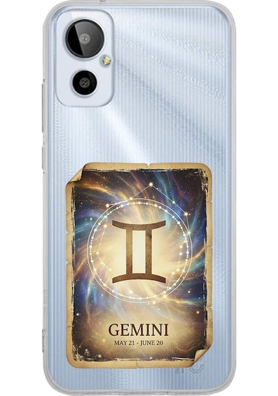 General Mobile 23se İle Uyumlu Burç Kartları İkizler Tasarımlı Şeffaf Silikon Kılıf Şeffaf