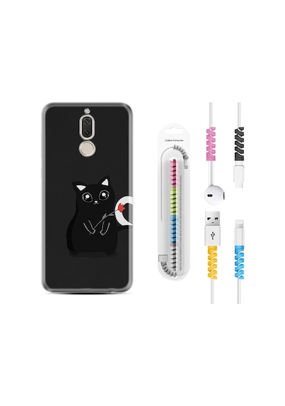Huawei Mate 10 Lite Kılıf Kablo Koruyuculu Kara Kedi 1801