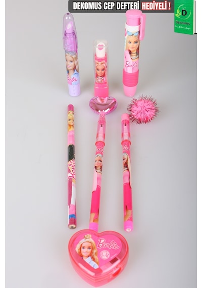 X Dekomus Lisanslı Barbie 7 Parça Kırtasiye Seti Ponpon Başlıklı Geçmeli Kurşun Kalem,roket Silgi,kalpli Kalemtraş Diğer