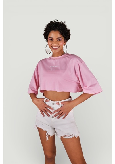 Holly Lolly Bisiklet Yaka Holly Crop Tshirt Pembe
