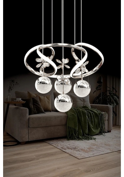 Zümrüt Model Salon Yatak Yemek Odası Mutfak Krom Kaplama Modern Led Avize 3 1 Krom Ledli Avize Krom