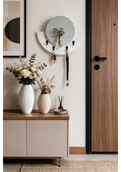 2'li Vazo Set - Kuru Çiçek Vazosu - Modern Salon Dekoru, Hediyelik - Beyaz/bej