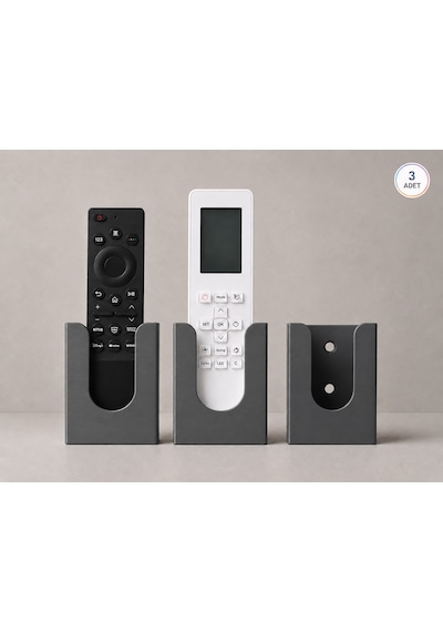 Duvar Tipi Tv Klima Kumanda Askısı. Yapışkanlı Kumanda Tutucu -3 Adet- Duvara Monte, Kumanda Organizeri. 6x3 Cm Gri