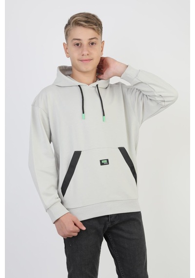 Kapüşonlu Kanguru Cepli 2 İplik Mevsimlik Erkek Çocuk Sweatshirt-90920 Gri