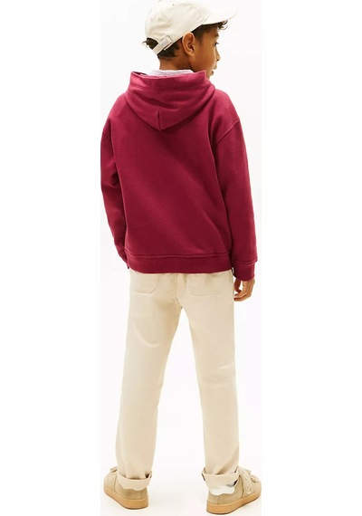Tommy Hilfiger Erkek Çocuk Logolu Kapüşonlu Sweatshirt - Bordo Rich Cherry