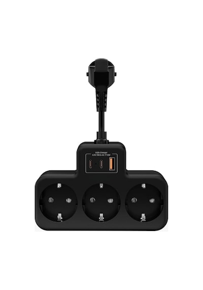 Yüksek Voltaj Korumalı Priz, Duvar Tipi Kısa Kablolu Priz Çoğaltıcı, 3x Soket, 2x Type-c, 1x Usb, 16a, 3680w, 105 Standart