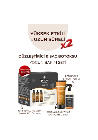 Yoon 3'lü Düzleştirici & Saç Botoksu Kiti + Tuzsuz Şampuan + Saç Spreyi + Saç Bakım Seti